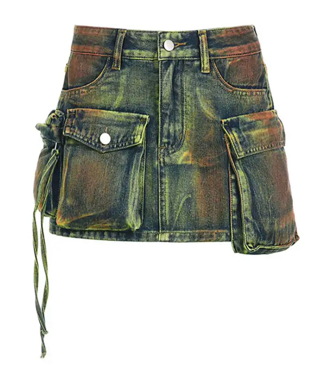 Stained Denim Cargo Skirt